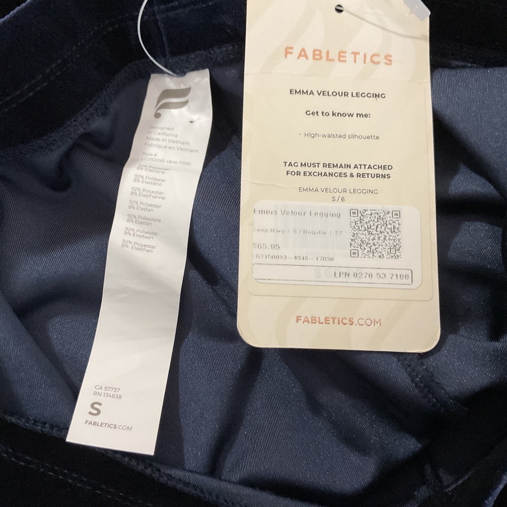 Fabletics Emma Velour Leggings Deep Navy High Waisted Small - Picture 6 of 7